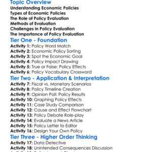 Economic Policy Evaluation Worksheet Activity Booklet