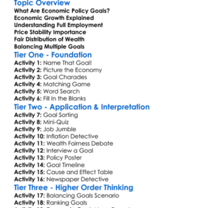Economic Policy Goals Worksheet Activity Booklet