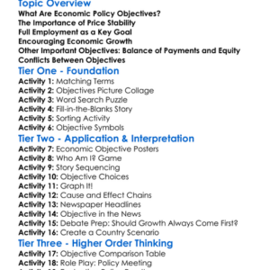 Economic Policy Objectives Worksheet Activity Booklet