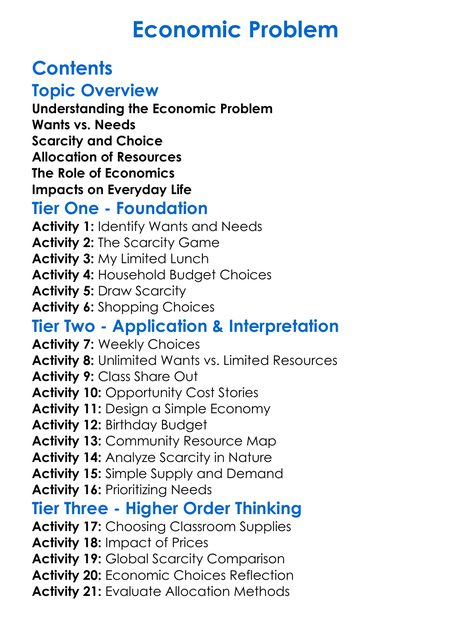 Economic Problem Worksheet Activity Booklet
