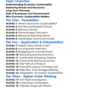 Economic Sustainability Worksheet Activity Booklet
