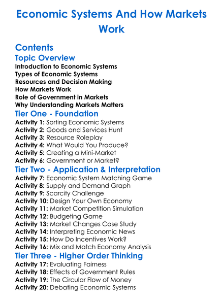 Economic Systems And How Markets Work Worksheet Activity Booklet