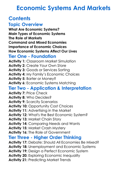 Economic Systems And Markets Worksheet Activity Booklet