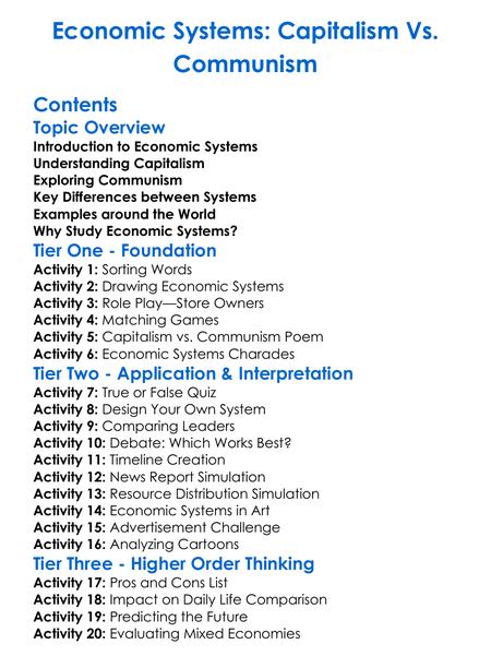 Economic Systems Capitalism Vs Communism Worksheet Activity Booklet