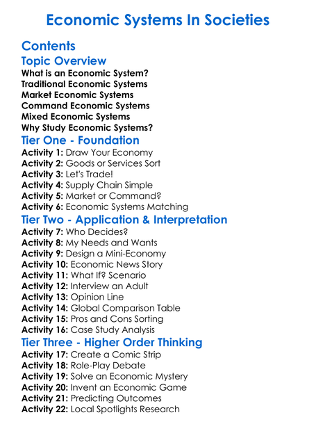 Economic Systems In Societies Worksheet Activity Booklet