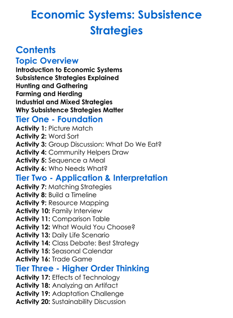 Economic Systems Subsistence Strategies Worksheet Activity Booklet