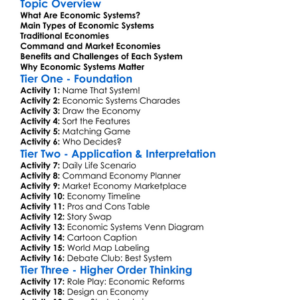 Economic Systems Worksheet Activity Booklet
