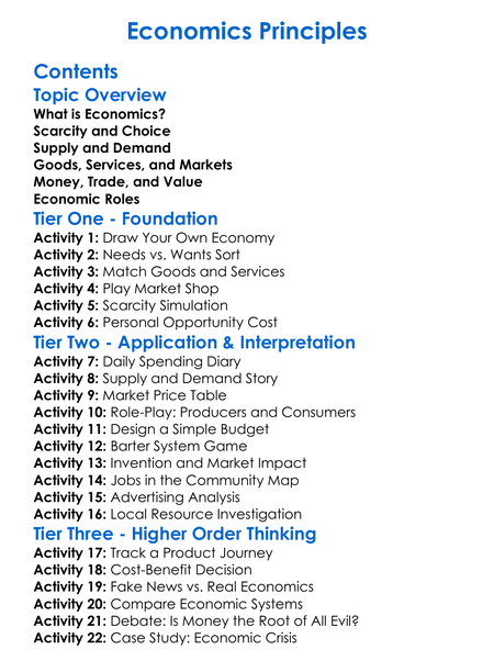 Economics Principles Worksheet Activity Booklet