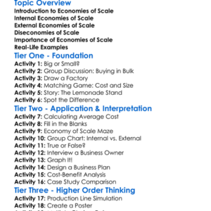 Economies Of Scale Worksheet Activity Booklet