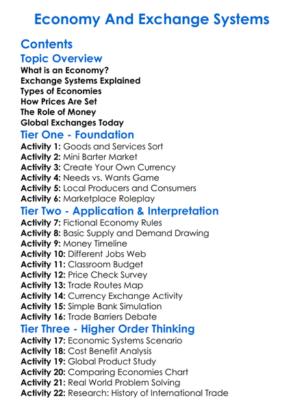 Economy And Exchange Systems Worksheet Activity Booklet