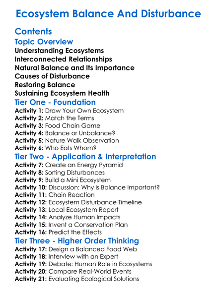 Ecosystem Balance And Disturbance Worksheet Activity Booklet