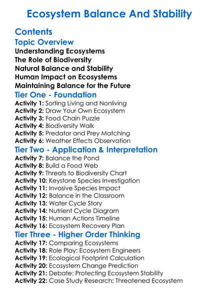 Ecosystem Balance And Stability Worksheet Activity Booklet