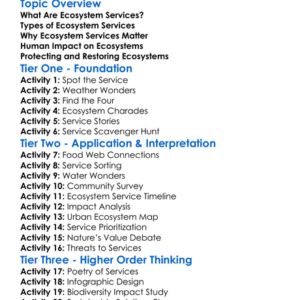 Ecosystem Services Worksheet Activity Booklet