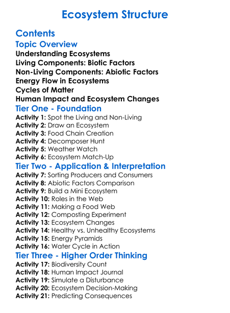 Ecosystem Structure Worksheet Activity Booklet