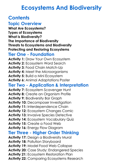 Ecosystems And Biodiversity Worksheet Activity Booklet