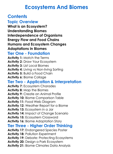 Ecosystems And Biomes Worksheet Activity Booklet