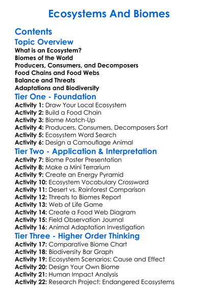 Ecosystems And Biomes Worksheet Activity Booklet