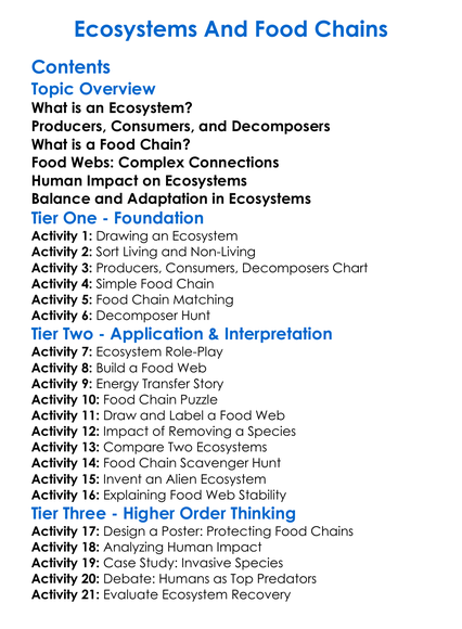 Ecosystems And Food Chains Worksheet Activity Booklet