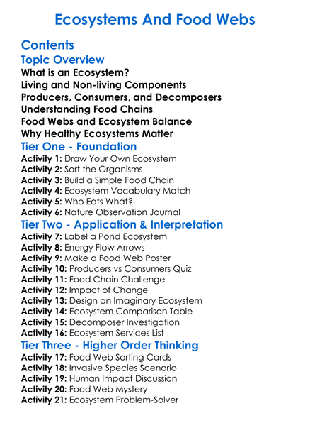 Ecosystems And Food Webs Worksheet Activity Booklet