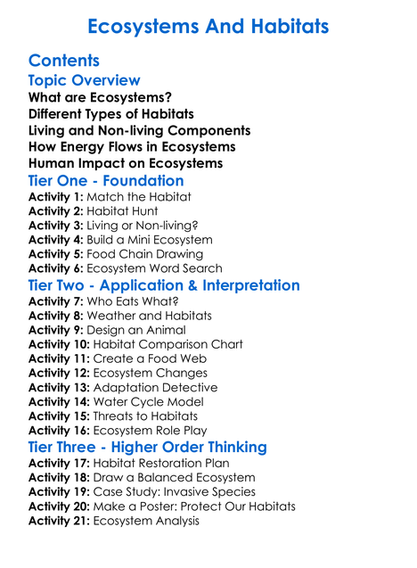 Ecosystems And Habitats Worksheet Activity Booklet