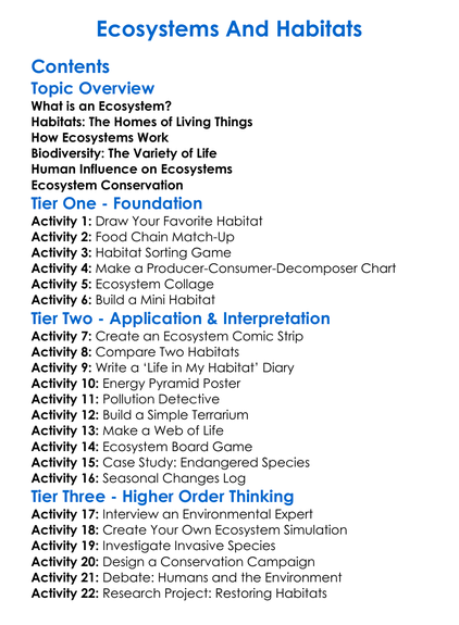 Ecosystems And Habitats Worksheet Activity Booklet