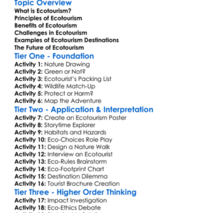 Ecotourism Worksheet Activity Booklet