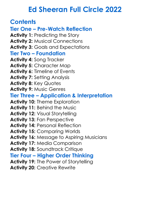 Ed Sheeran Full Circle 2022 Worksheet Activity Booklet