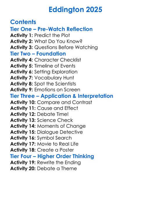 Eddington 2025 Worksheet Activity Booklet