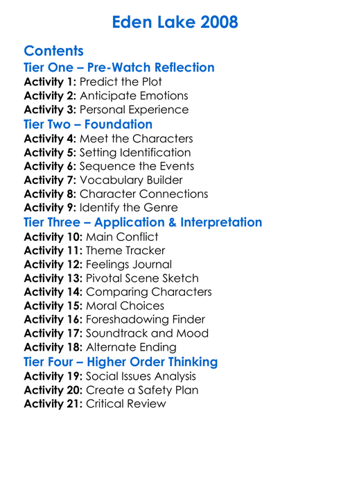 Eden Lake 2008 Worksheet Activity Booklet