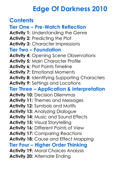 Edge Of Darkness 2010 Worksheet Activity Booklet