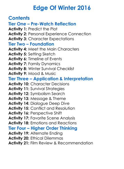 Edge Of Winter 2016 Worksheet Activity Booklet