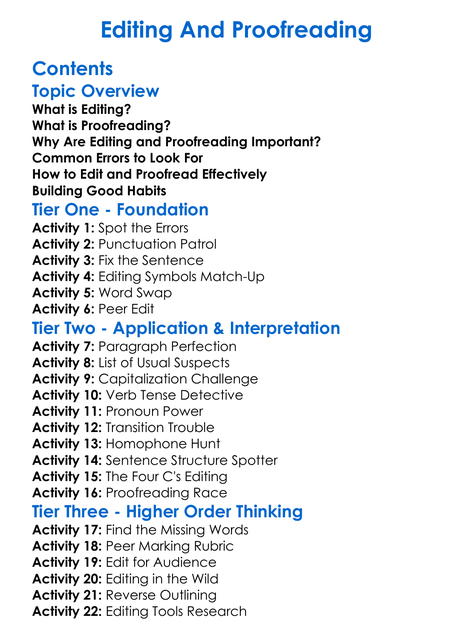 Editing And Proofreading Worksheet Activity Booklet