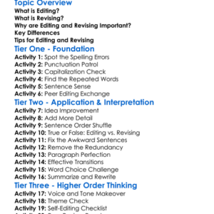 Editing And Revising Worksheet Activity Booklet