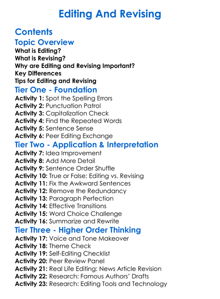 Editing And Revising Worksheet Activity Booklet