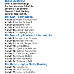 Editorial Writing Worksheet Activity Booklet