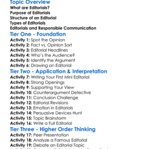 Editorials Worksheet Activity Booklet
