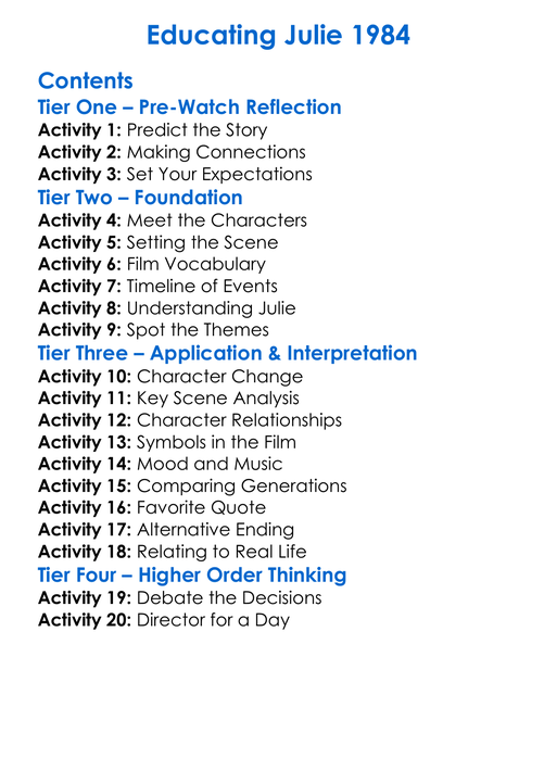 Educating Julie 1984 Worksheet Activity Booklet
