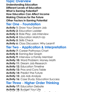 Education And Earning Potential Worksheet Activity Booklet