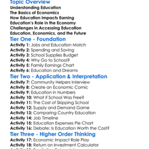 Education And Economics Worksheet Activity Booklet