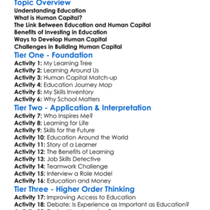 Education And Human Capital Worksheet Activity Booklet