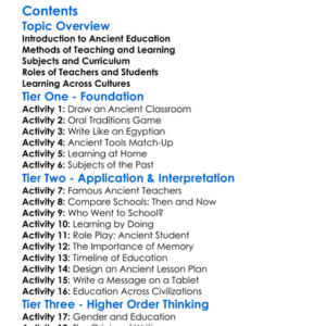 Education And Learning In Ancient Times Worksheet Activity Booklet