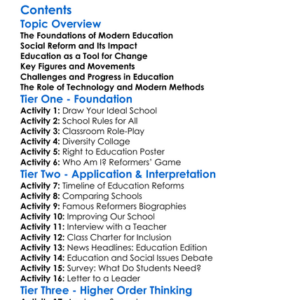 Education And Social Reform In The Modern Era Worksheet Activity Booklet