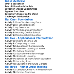 Education And Society Worksheet Activity Booklet