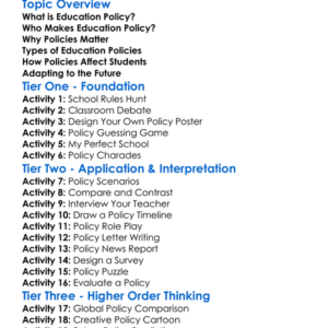 Education Policy Worksheet Activity Booklet