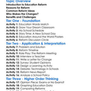 Education Reform Worksheet Activity Booklet