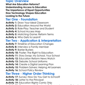 Education Reforms And Access Worksheet Activity Booklet