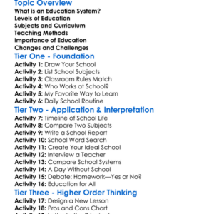Education System Worksheet Activity Booklet