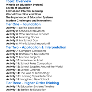 Education Systems Worksheet Activity Booklet