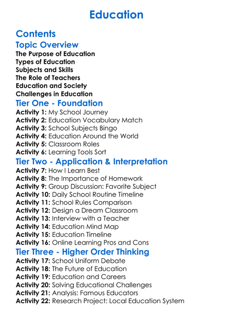 Education Worksheet Activity Booklet