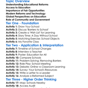 Educational Reforms And Access Worksheet Activity Booklet